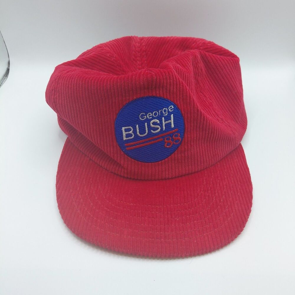 1988 George Bush 88 Red Corduroy Hat Political Adjustable Metal Clasp